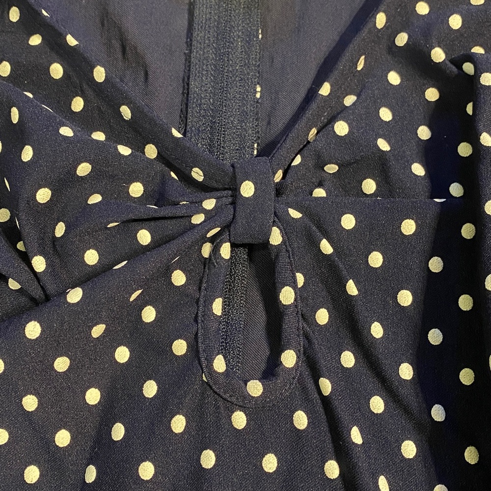 Unique Vintage Navy & White Polka Dot Long Sleeve Fit-and-Flare Dress - Picture 13 of 13